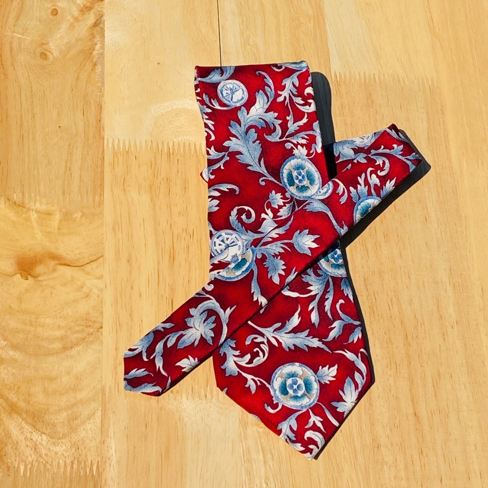 Pierre Cardin red blue white print  silk tie